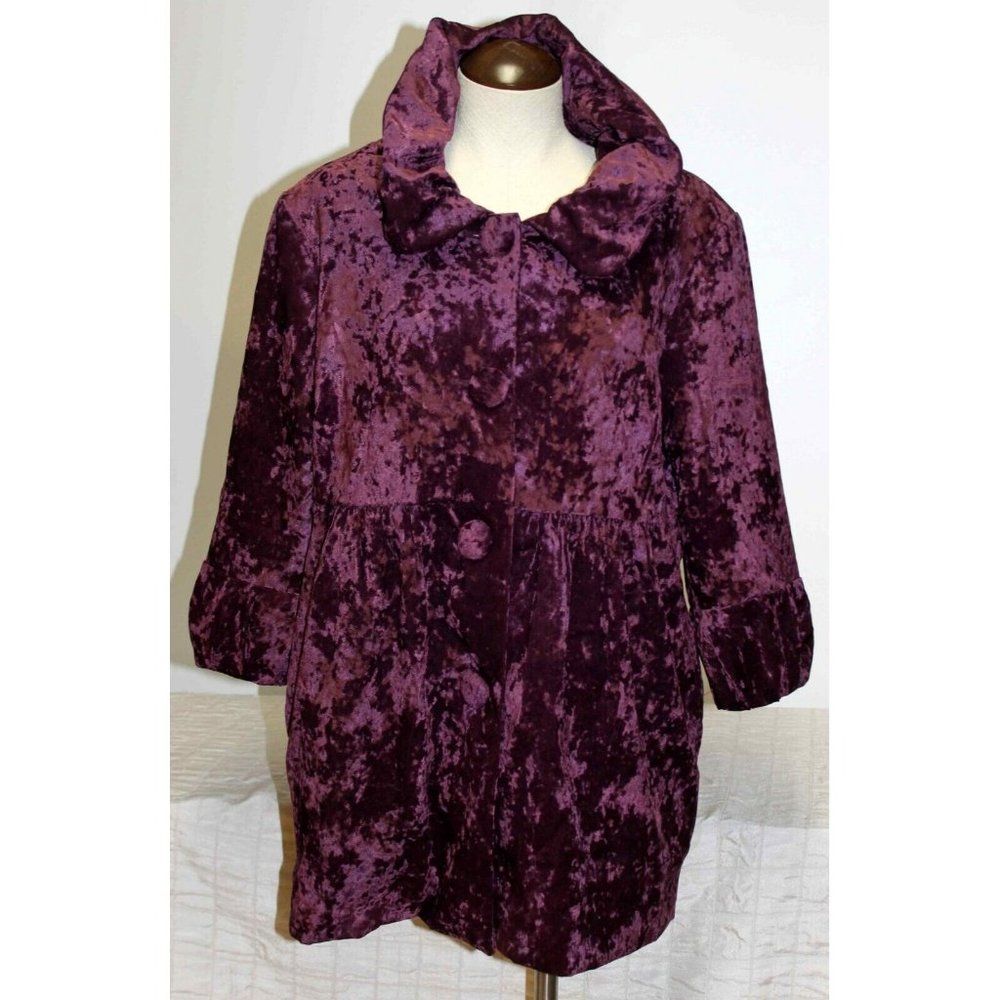 Ashley Judd Purple Crushed Velvet Coat Jacket Steampunk Cosplay Puff Sleeve Goth